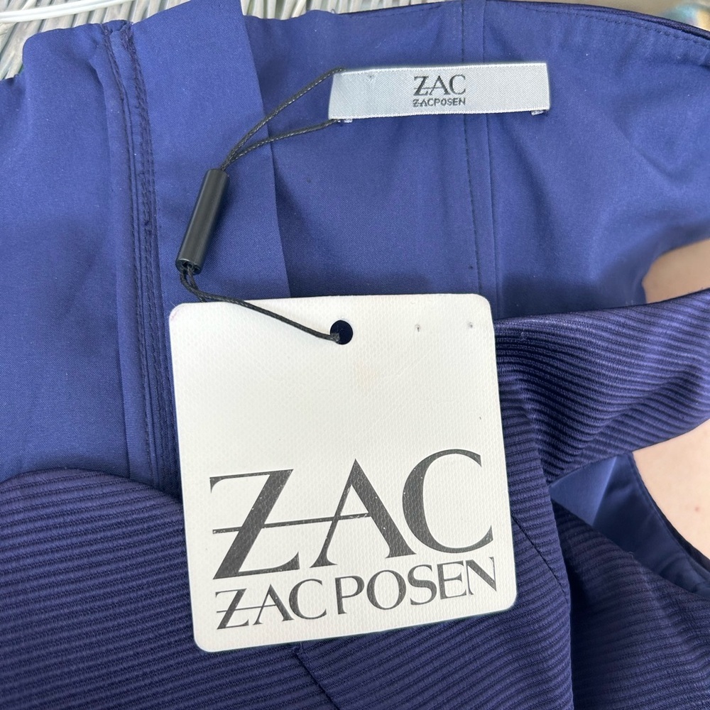 NWT ZAC Zac Posen Daniella Scalloped Ocean Floor Navy Off Shoulder Sheath Dress - Picture 5 of 12